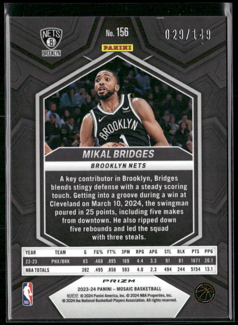 2023-24 Panini Mosaic #156 Mikal Bridges Pink #/149
