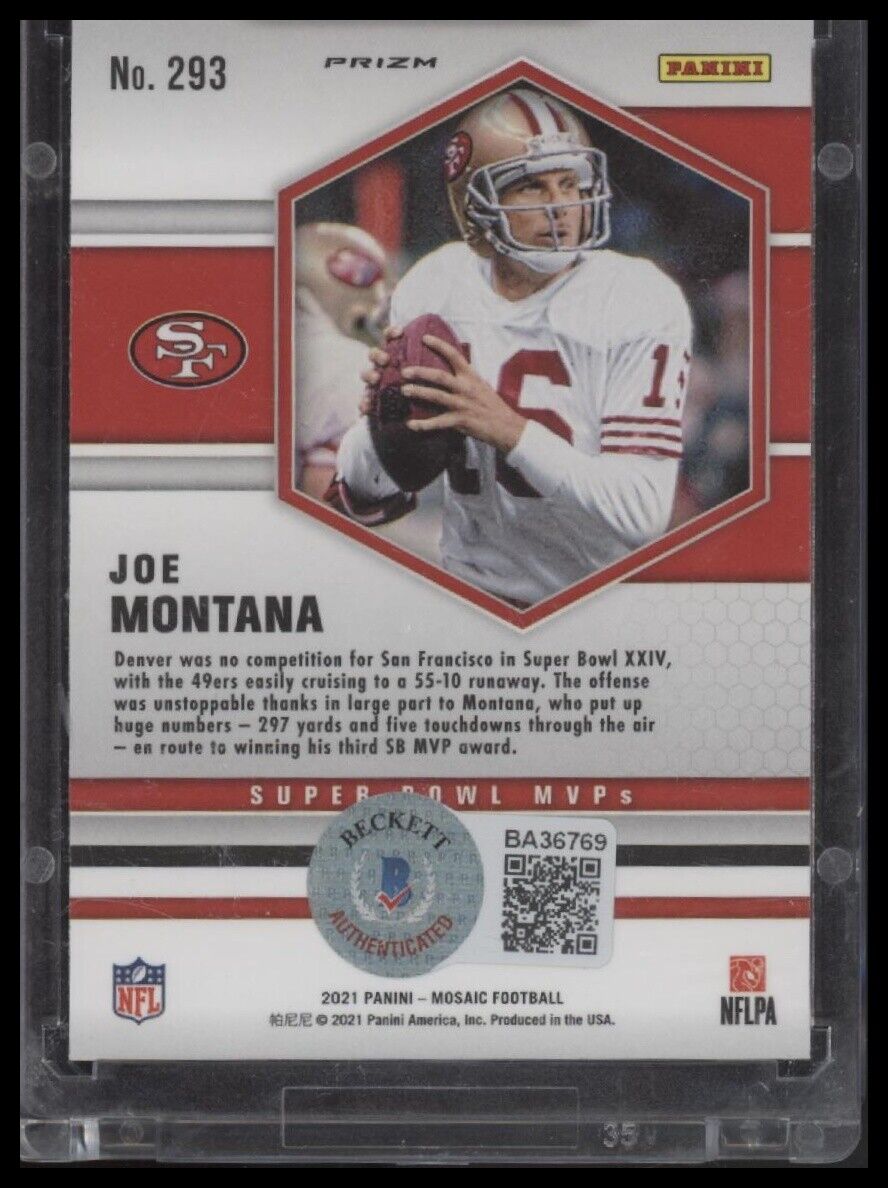 2021 Panini Mosaic #293 Joe Montana Prizm Pink - Certified Auto