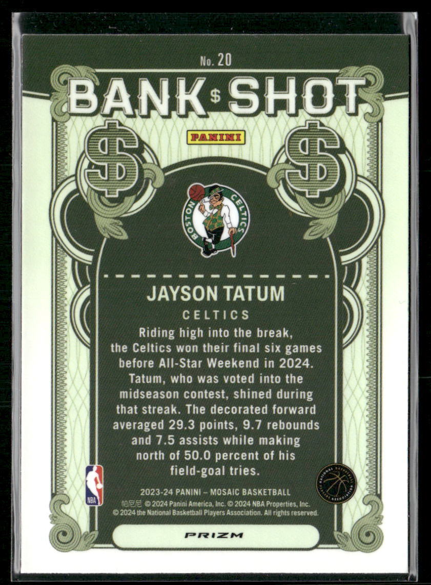 2023-24 Panini Mosaic #20 Jayson Tatum Bank Shot Mosaic Prizm