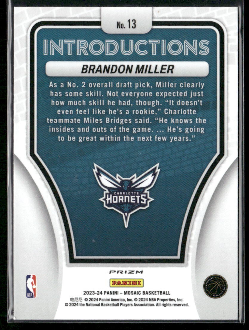 2023-24 Panini Mosaic #13 Brandon Miller Introductions Mosaic