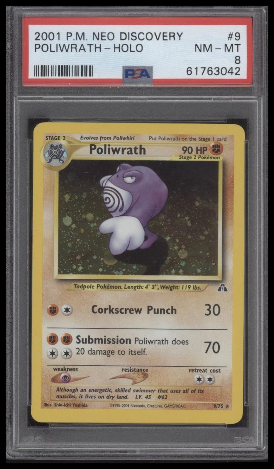 Poliwrath-Holo 2001 Pokemon Neo Discovery #9 PSA 8