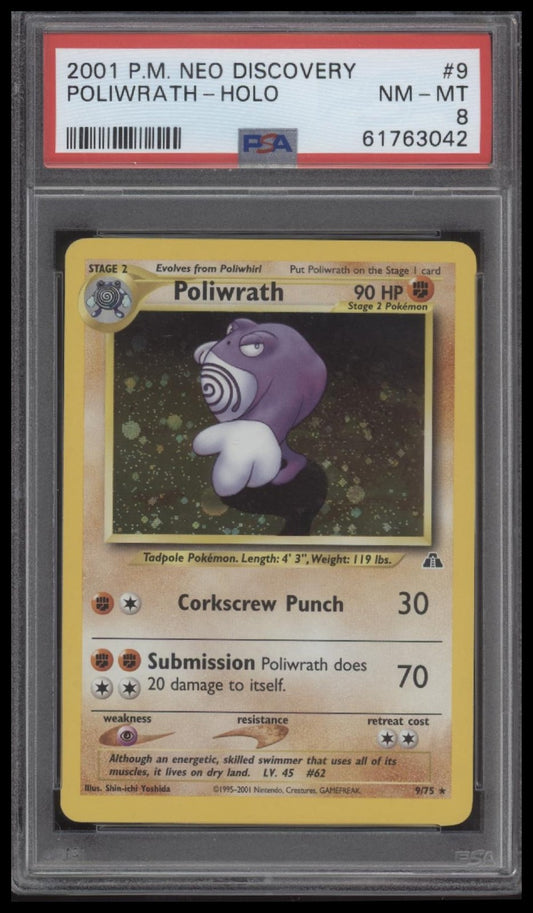 Poliwrath-Holo 2001 Pokemon Neo Discovery #9 PSA 8