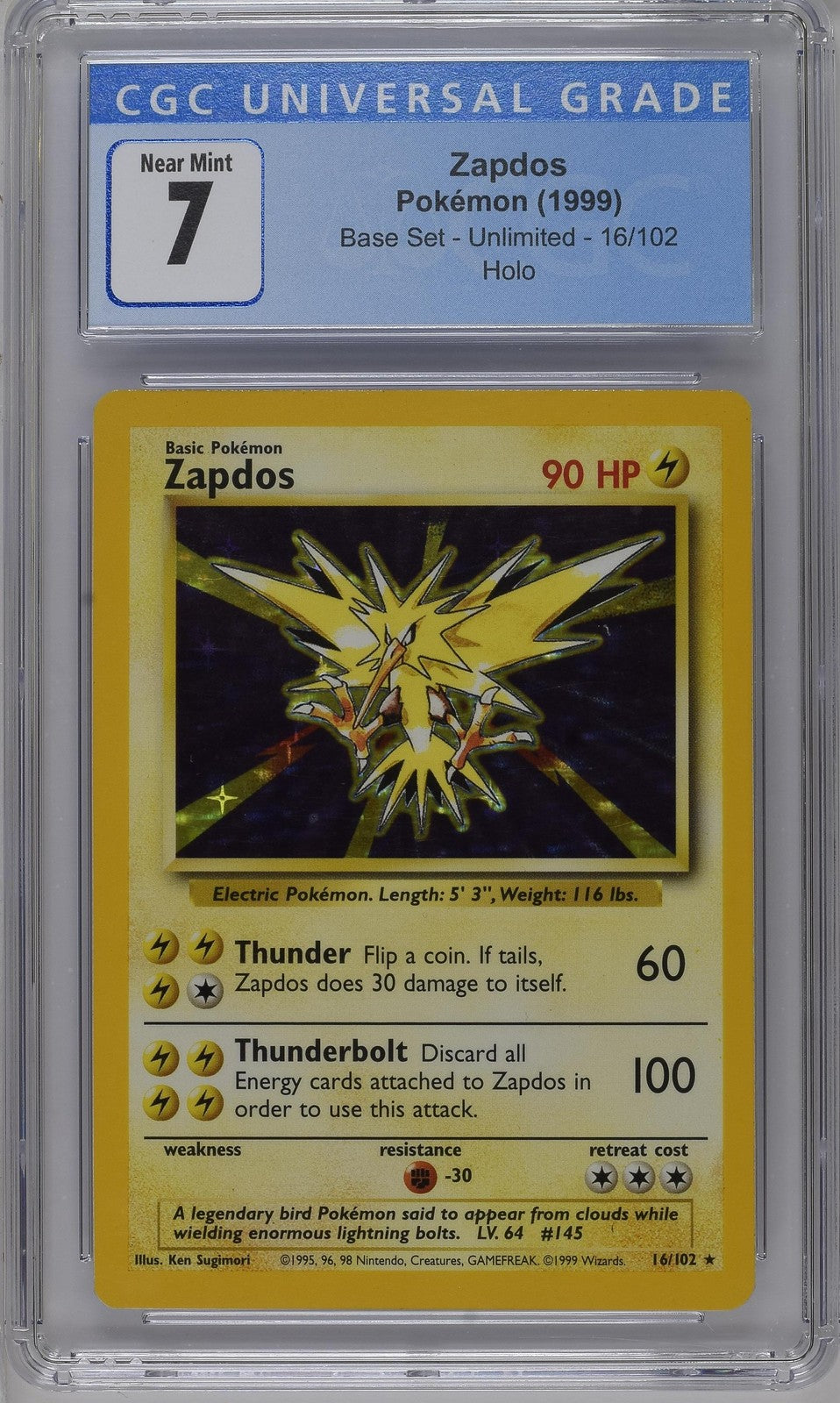Zapdos 1999 Base Set #16/102 CGC 7