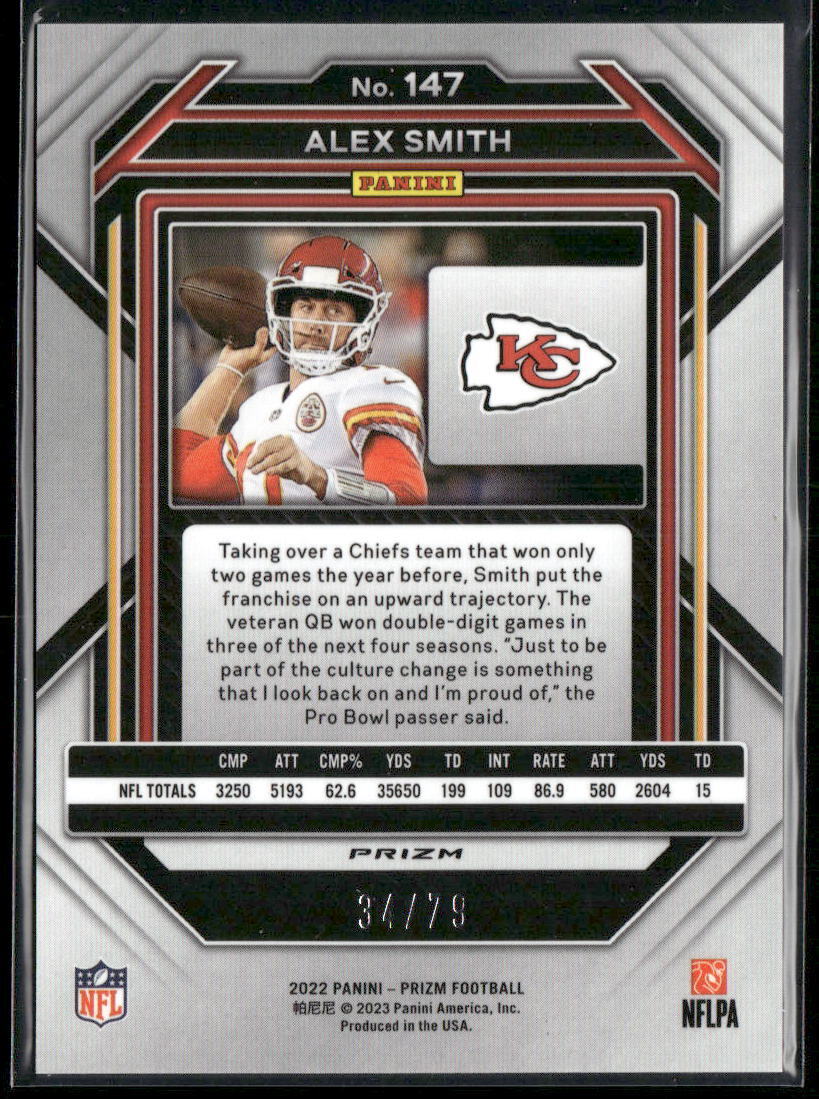 2022 Panini Prizm #147 Alex Smith No Huddle Blue #/79