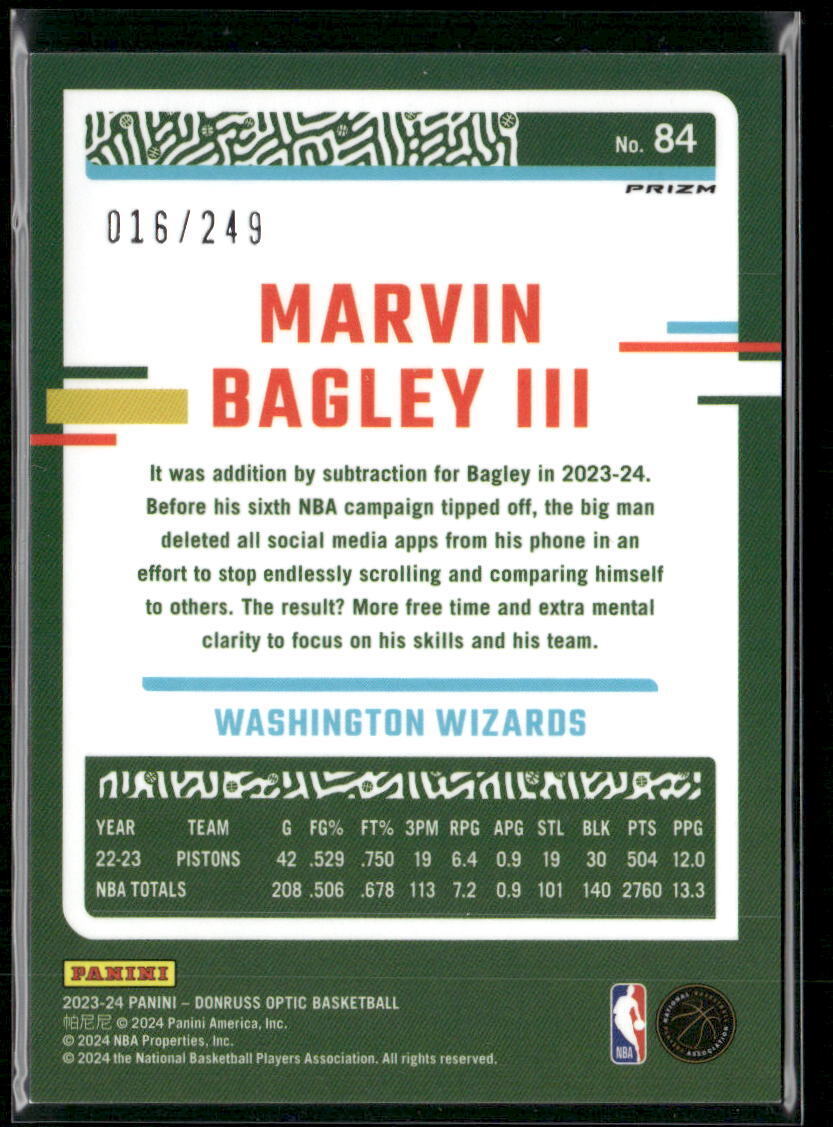 2023-24 Donruss Optic #84 Marvin Bagley III Aqua #/249
