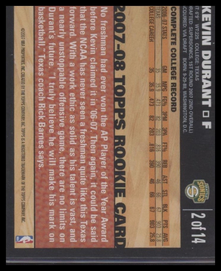 Kevin Durant 2007-08 Topps #2 Rookie Set