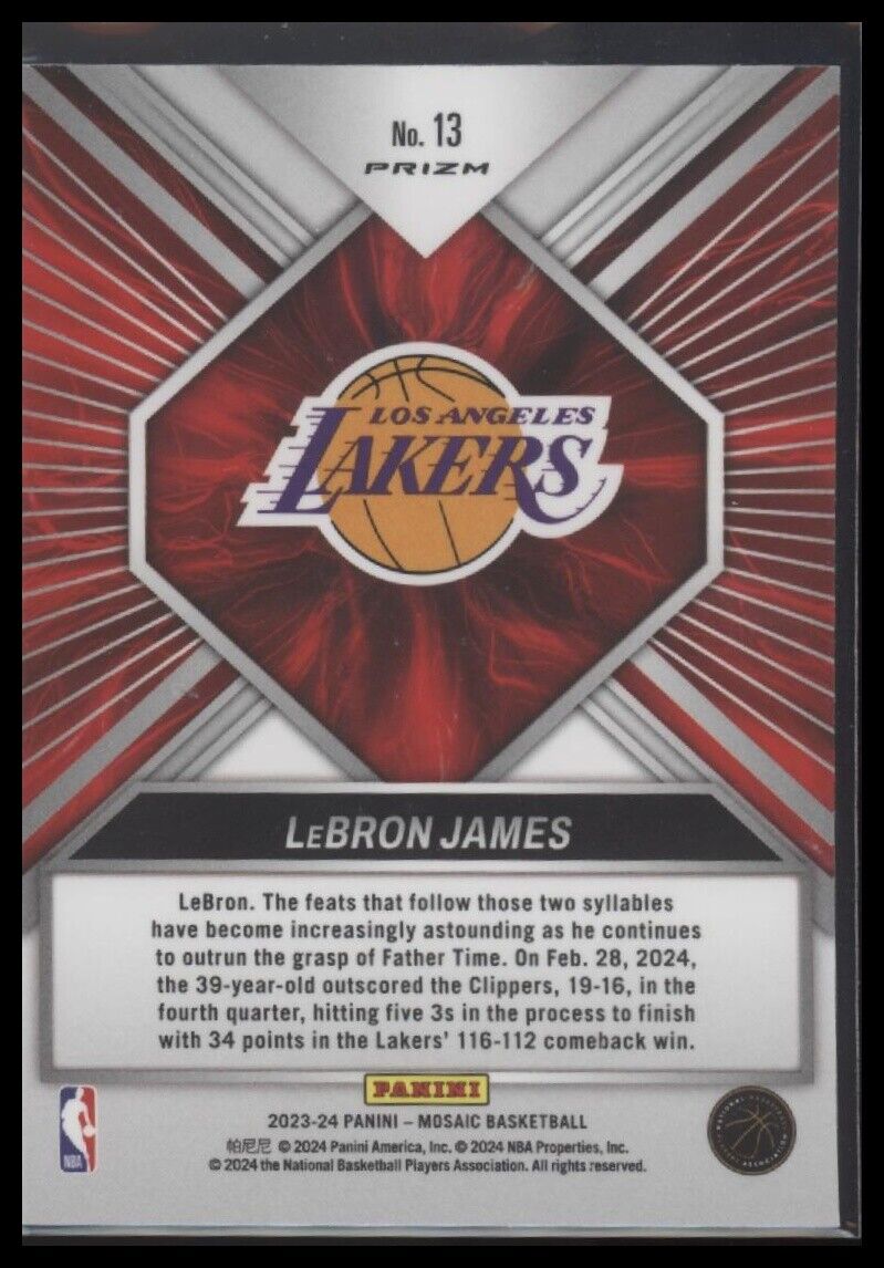 2023-24 Panini Mosaic #13 LeBron James Overdrive