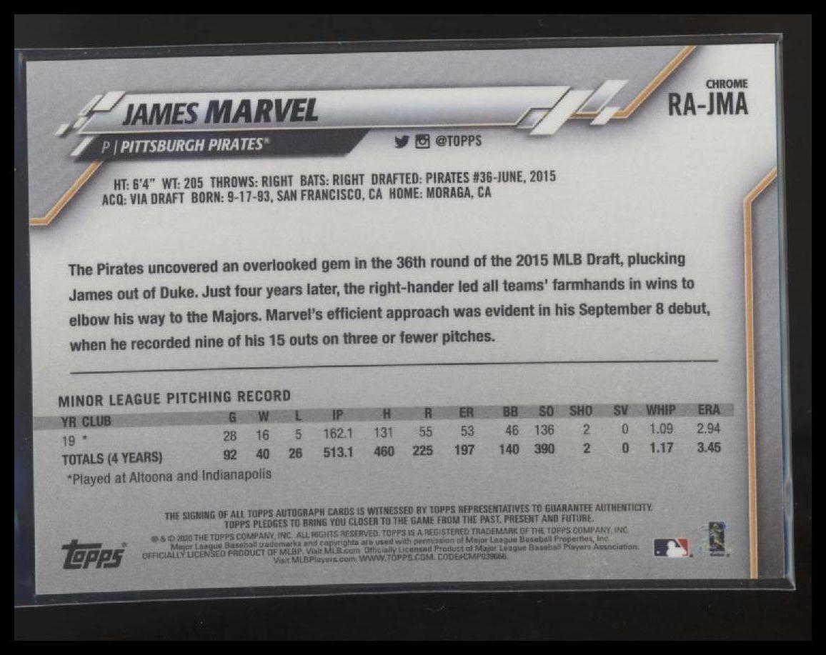 2020 Topps Chrome #RA-JMA James Marvel Rookie Autographs