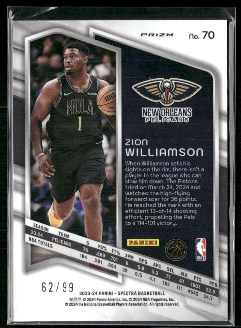 2023-24 Panini Spectra #70 Zion Williamson Interstellar #/99
