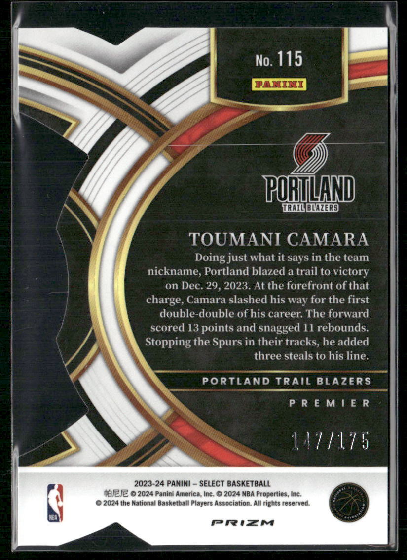 2023-24 Panini Select #115 Toumani Camara Maroon Prizms #/175
