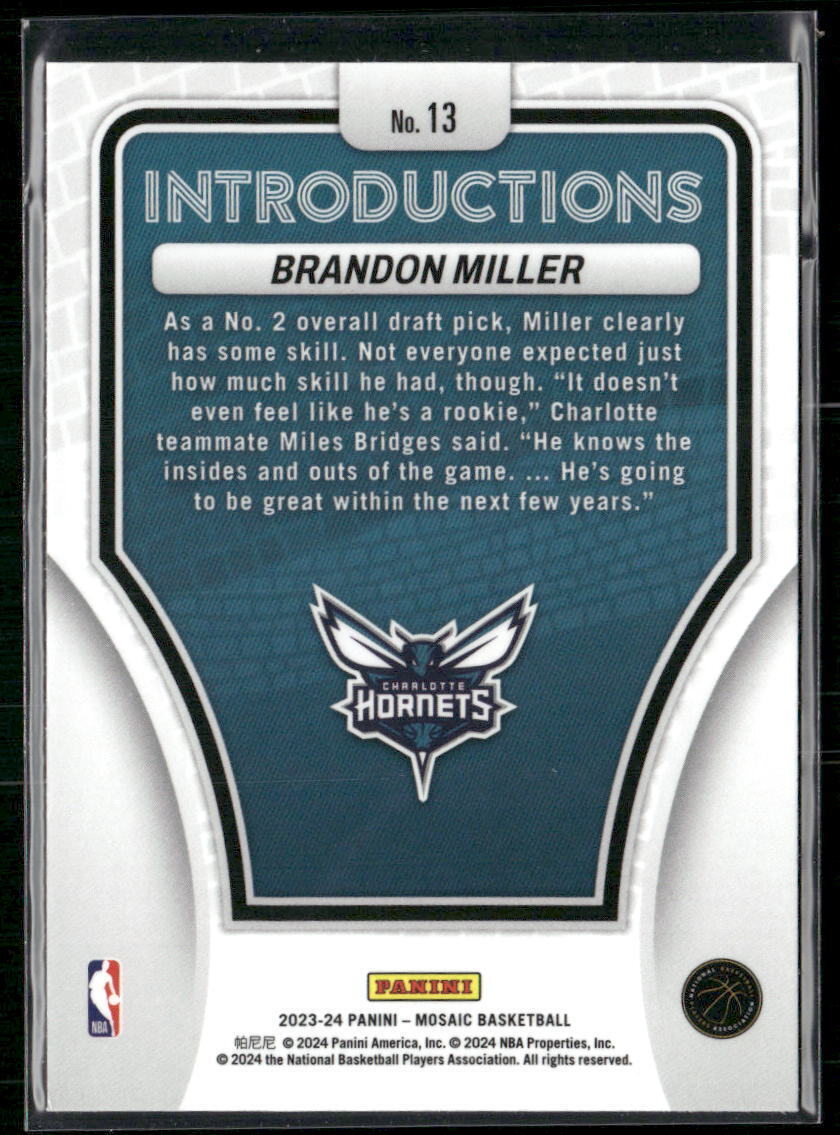 2023-24 Panini Mosaic #13 Brandon Miller Introductions
