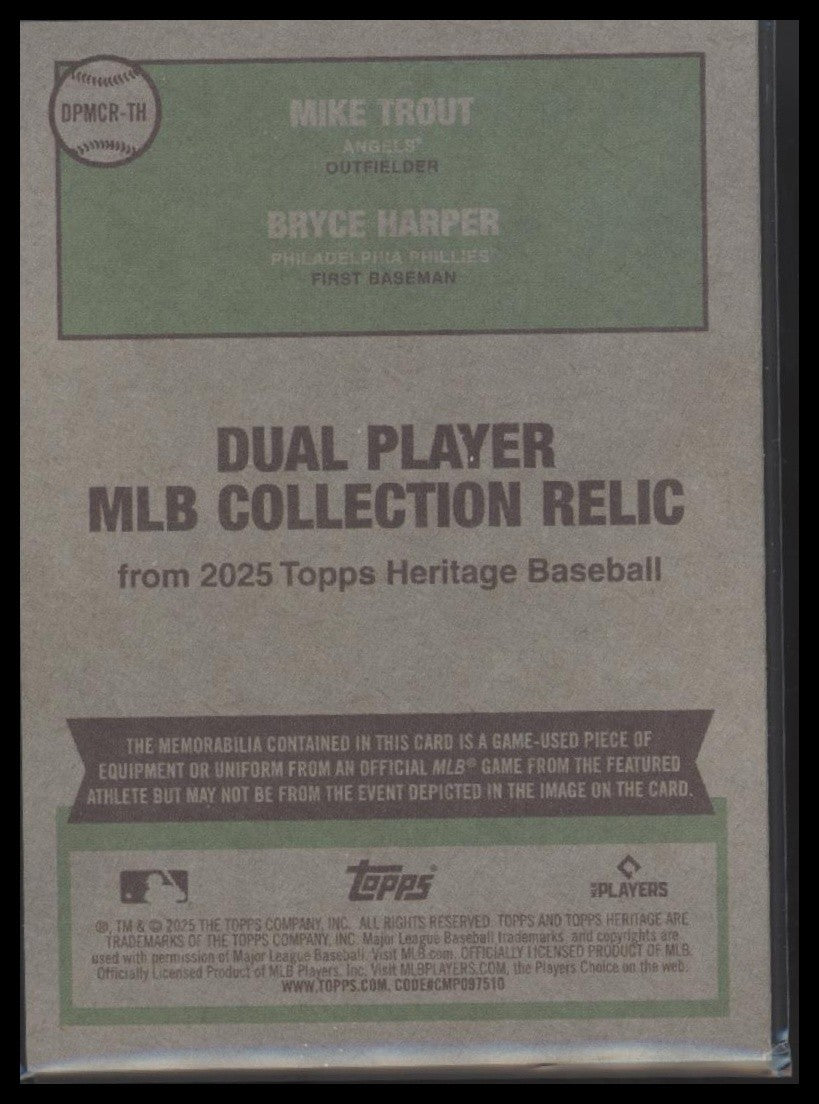 Bryce Harper / Mike Trout 2025 Topps Heritage Dual Player MLB Collection Relics