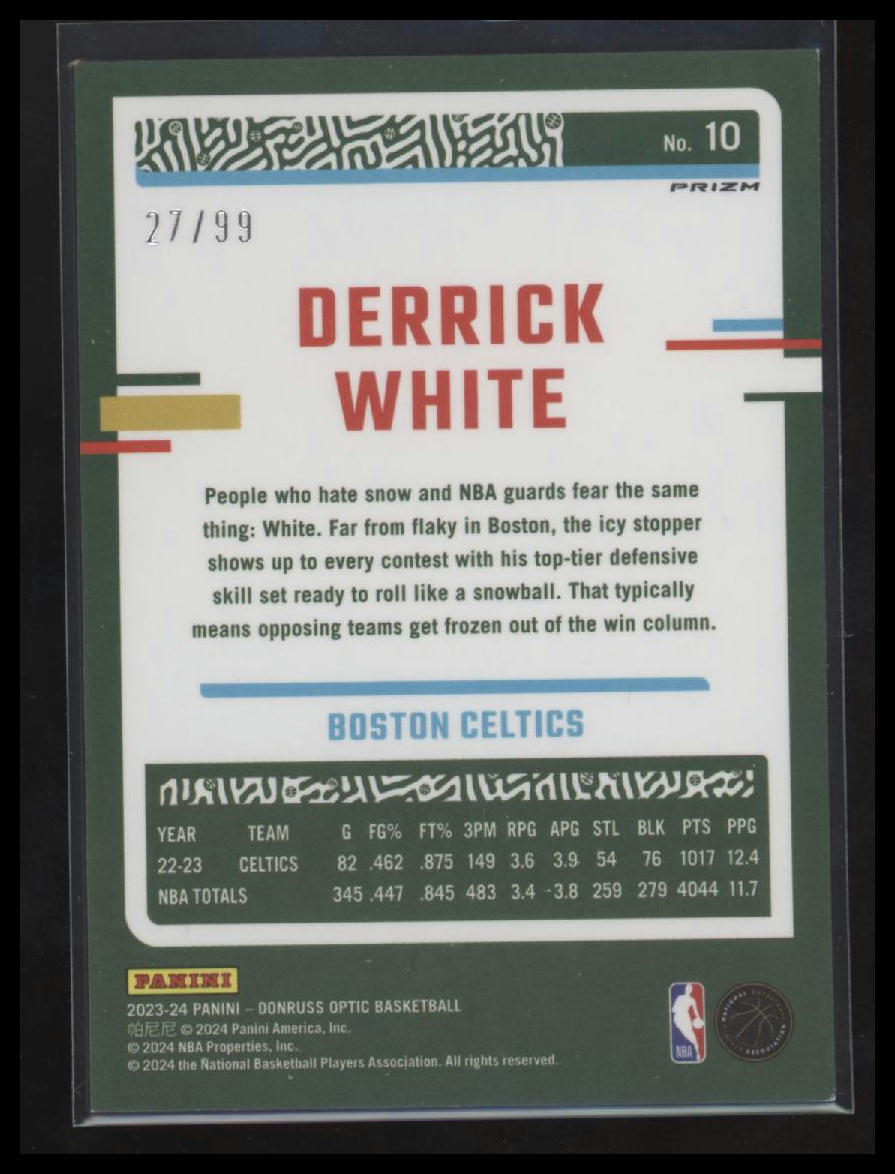2023-24 Donruss Optic #10 Derrick White Fast Break Purple #/99