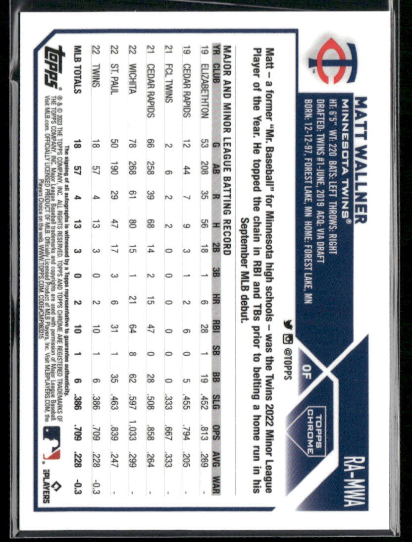 2023 Topps Chrome Matt Wallner Rookie Autographs Purple #/250