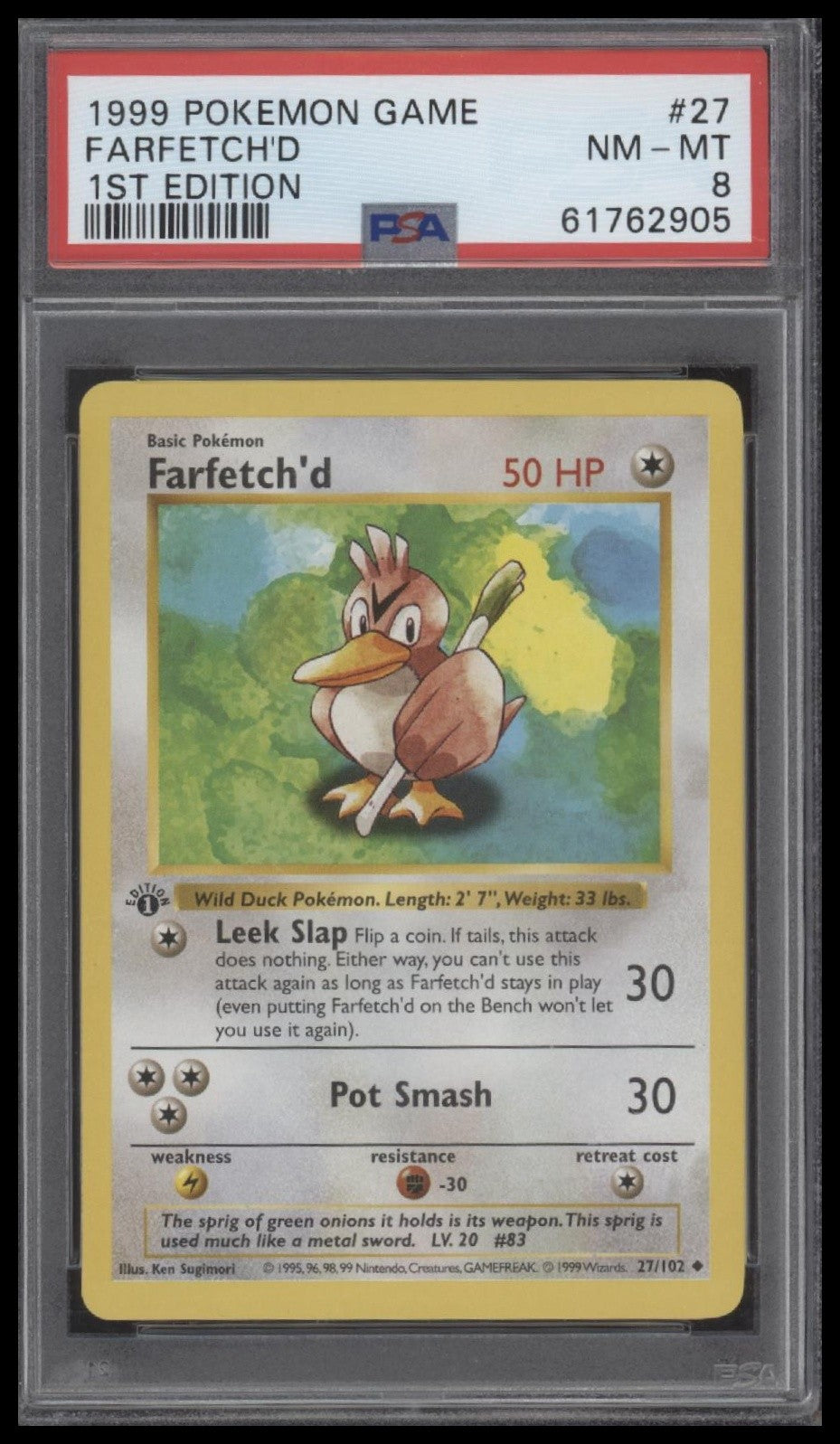 Farfetch'D 1999 Pokemon Game #27 1st Edition PSA 8