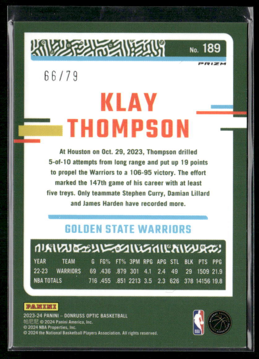 2023-24 Donruss Optic #189 Klay Thompson Pink Velocity #/79