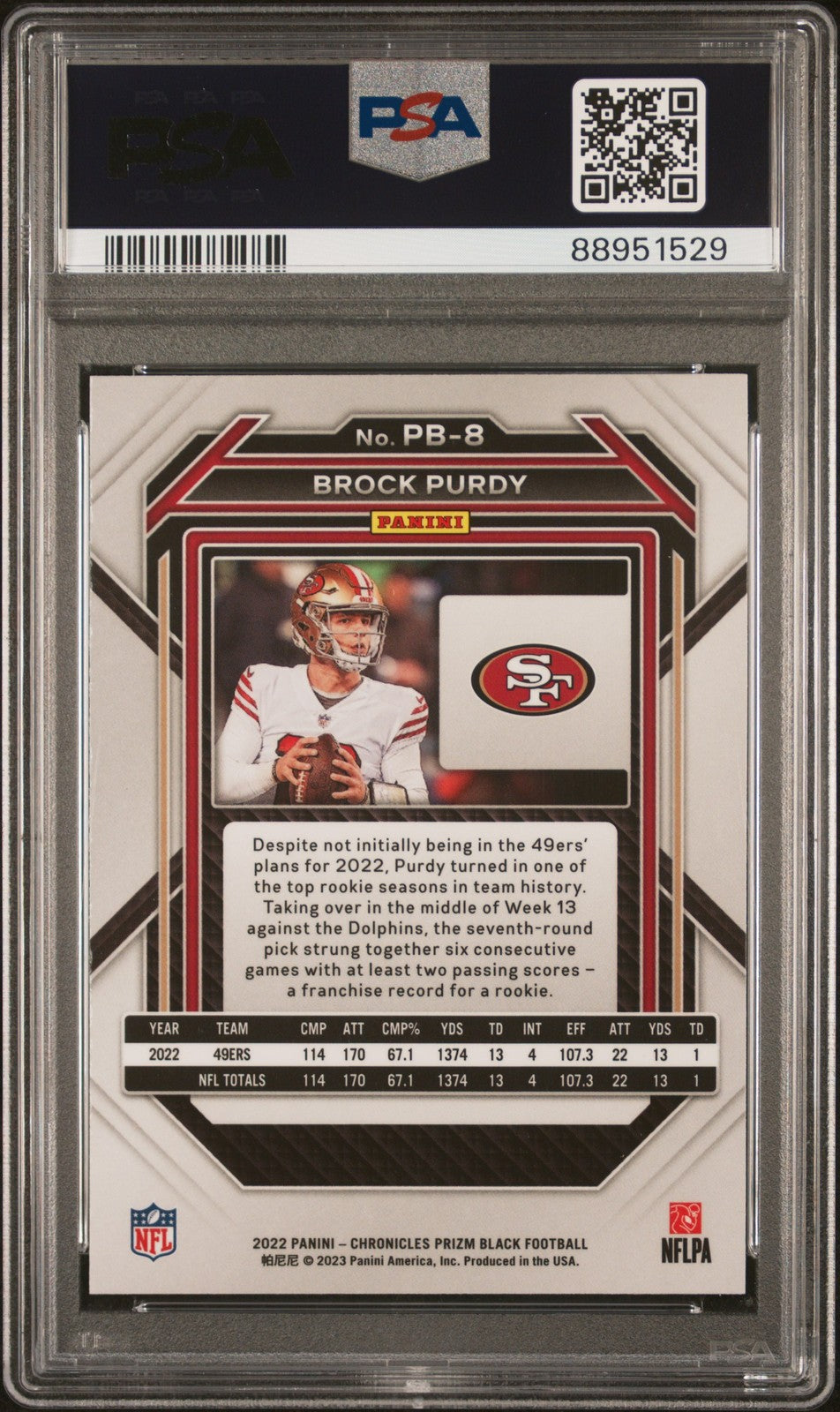Brock Purdy 2022 Panini Chronicles Prizm Black #PB8 PSA 10