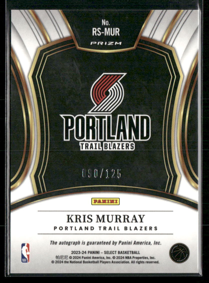 2023-24 Panini Select #RS-MUR Kris Murray Rookie Signatures #/125