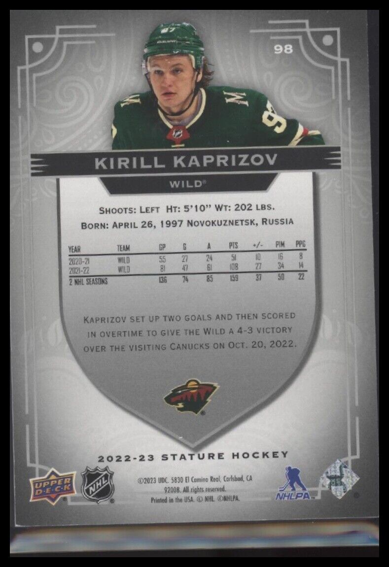 2022-23 Upper Deck Stature #98 Kirill Kaprizov