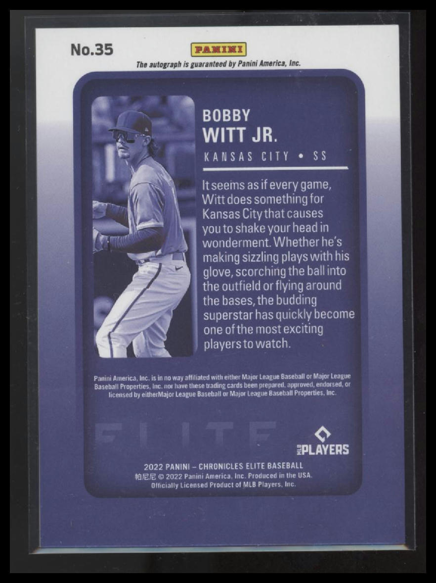 2022 Panini Chronicles #35 Bobby Witt Jr. Elite Autographs