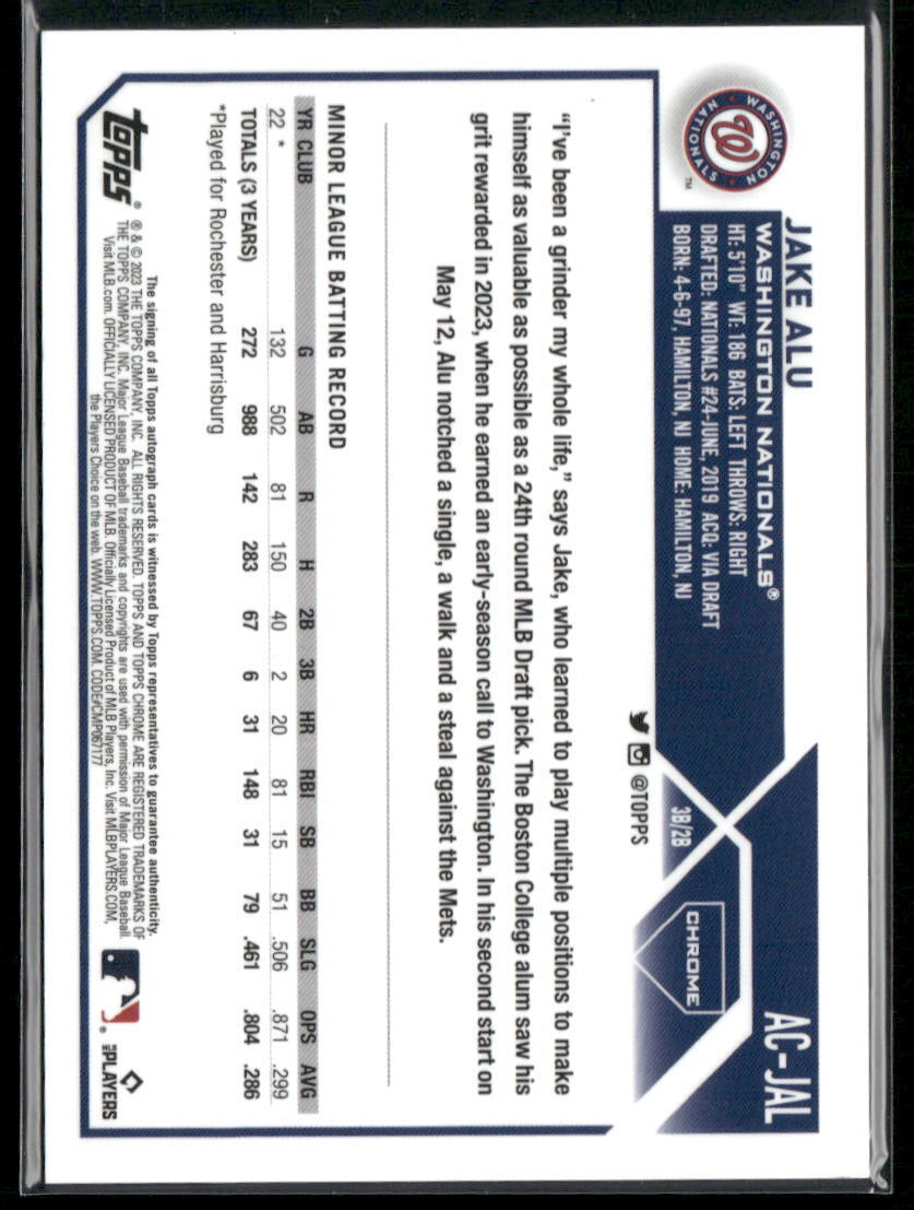 2023 Topps Chrome Update #AC-JAL Jake Alu Autographs