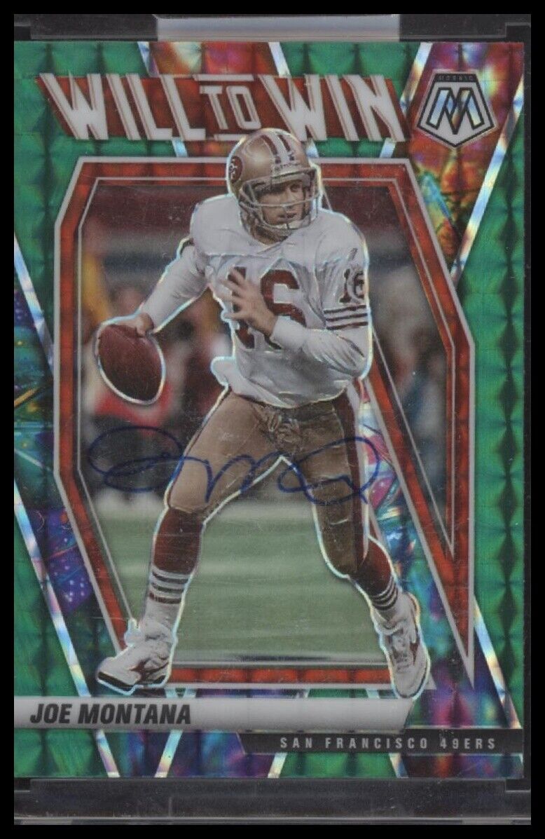 2021 Panini Mosaic Joe Montana Will to Win Mosaic Green - Certified Auto
