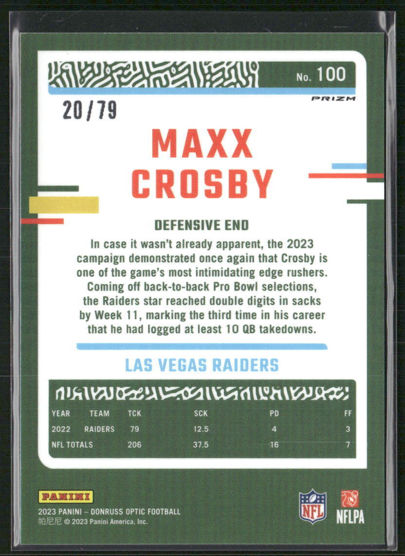 2023 Donruss Optic #100 Maxx Crosby Pink Velocity #/79
