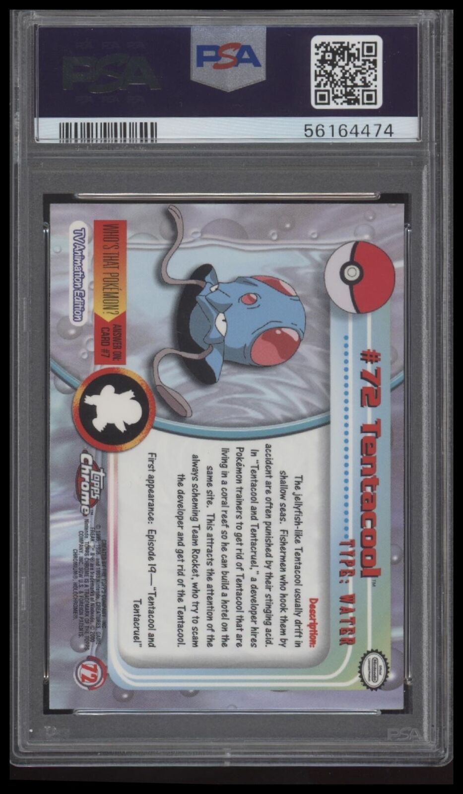2000 Topps Chrome Pokemon T.V. #72 Tentacool Pokemon T.V. PSA 9