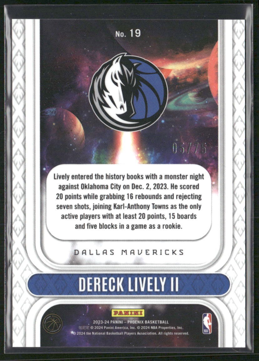 2023-24 Panini Phoenix #19 Dereck Lively II Rookie Rising Purple #/75