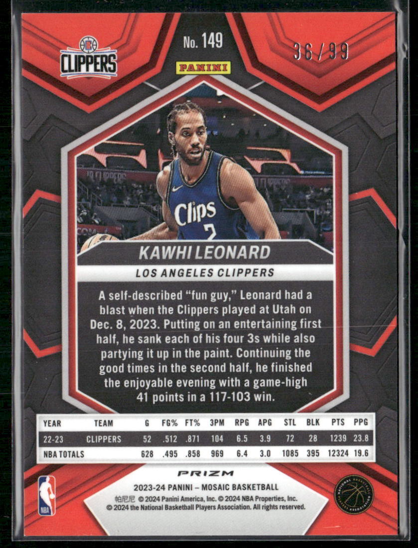 2023-24 Panini Mosaic #149 Kawhi Leonard Purple #/99