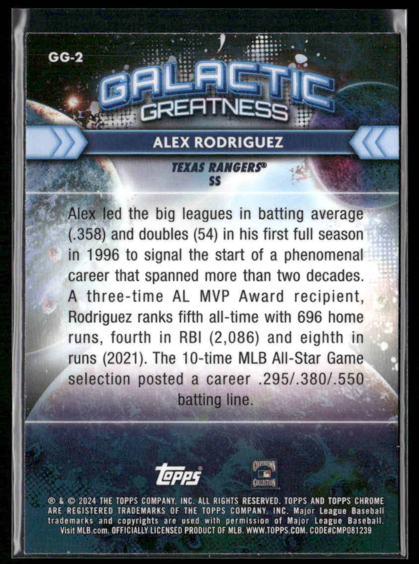 2024 Topps Chrome Cosmic #GG-2 Alex Rodriguez Galactic Greatness