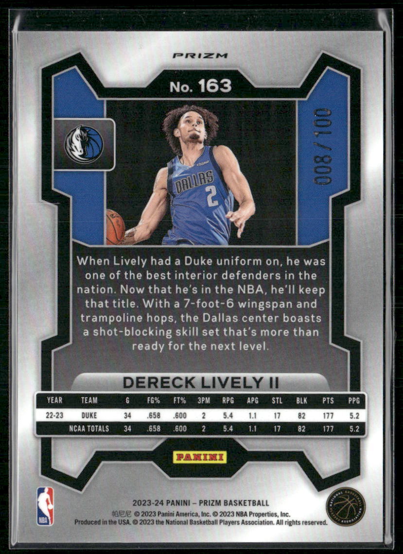 2023-24 Panini Prizm #163 Dereck Lively II Prizms Fast Break Red #/100