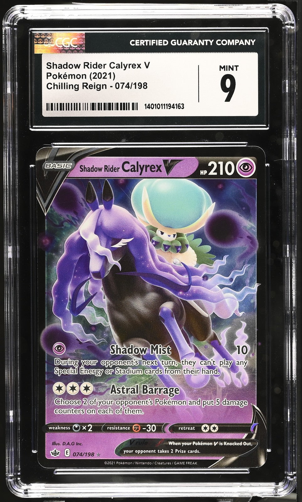 Shadow Rider Calyrex V 2021 Chilling Reign #074/198 CGC 9