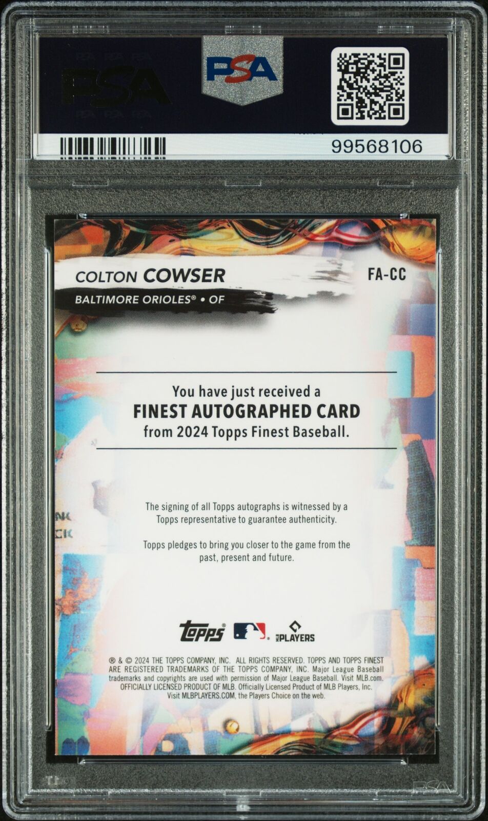 2024 Topps Finest Finest Autographs #FACC Colton Cowser PSA 9
