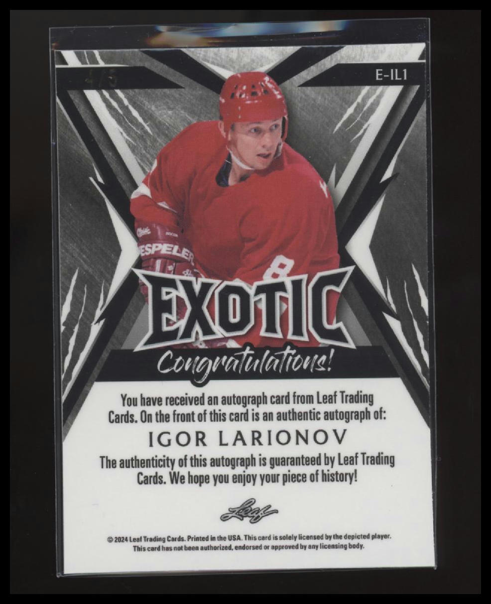 2024 Leaf Hockey Legends - Exotic Autographs Parrot #E-IL1 Igor Larionov #/5