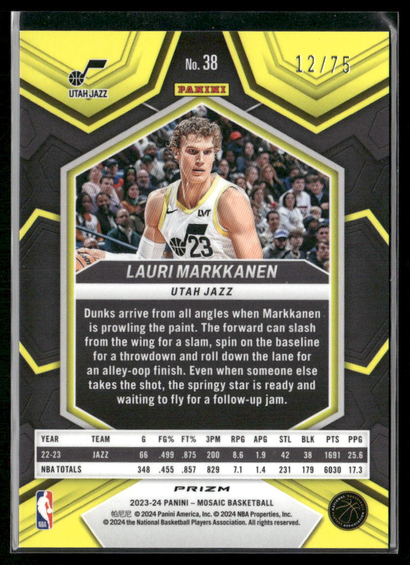 2023-24 Panini Mosaic #38 Lauri Markkanen Teal #/75