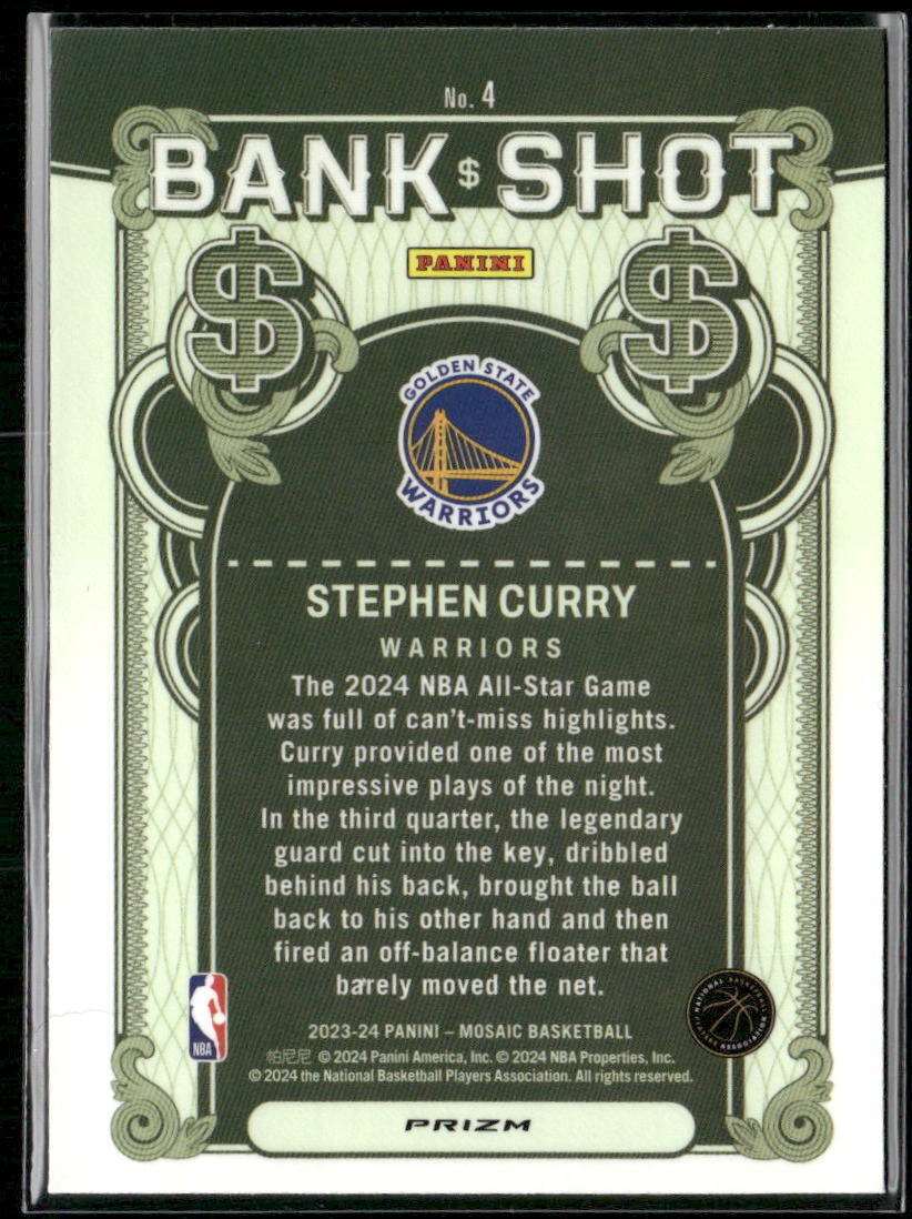 2023-24 Panini Mosaic #4 Stephen Curry Bank Shot Mosaic Prizm
