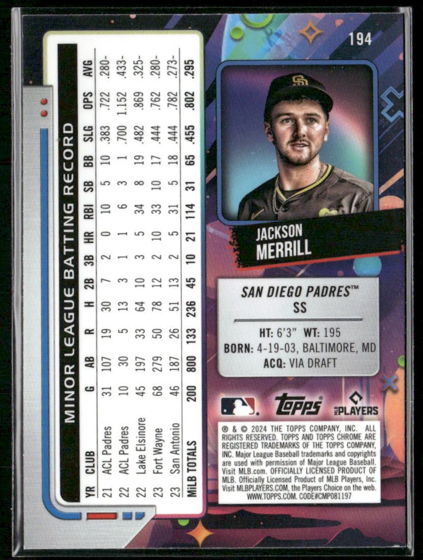 2024 Topps Chrome Cosmic #194 Jackson Merrill