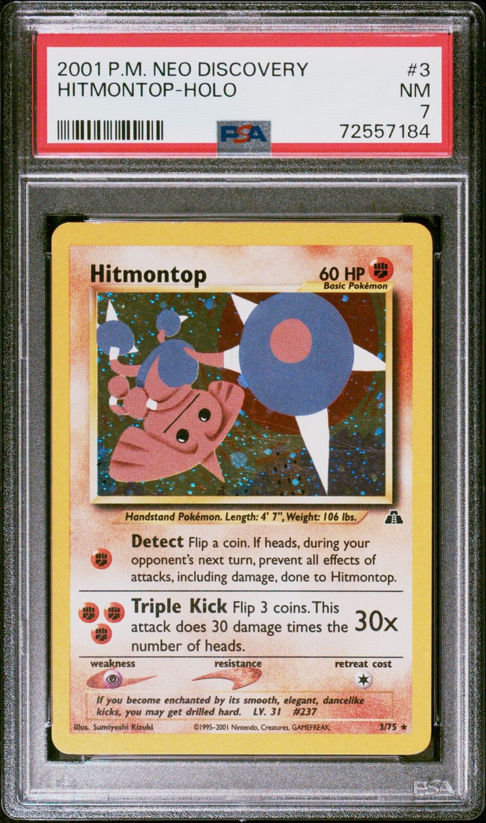 2001 Pokemon Neo Discovery #3 Hitmontop-Holo PSA 7