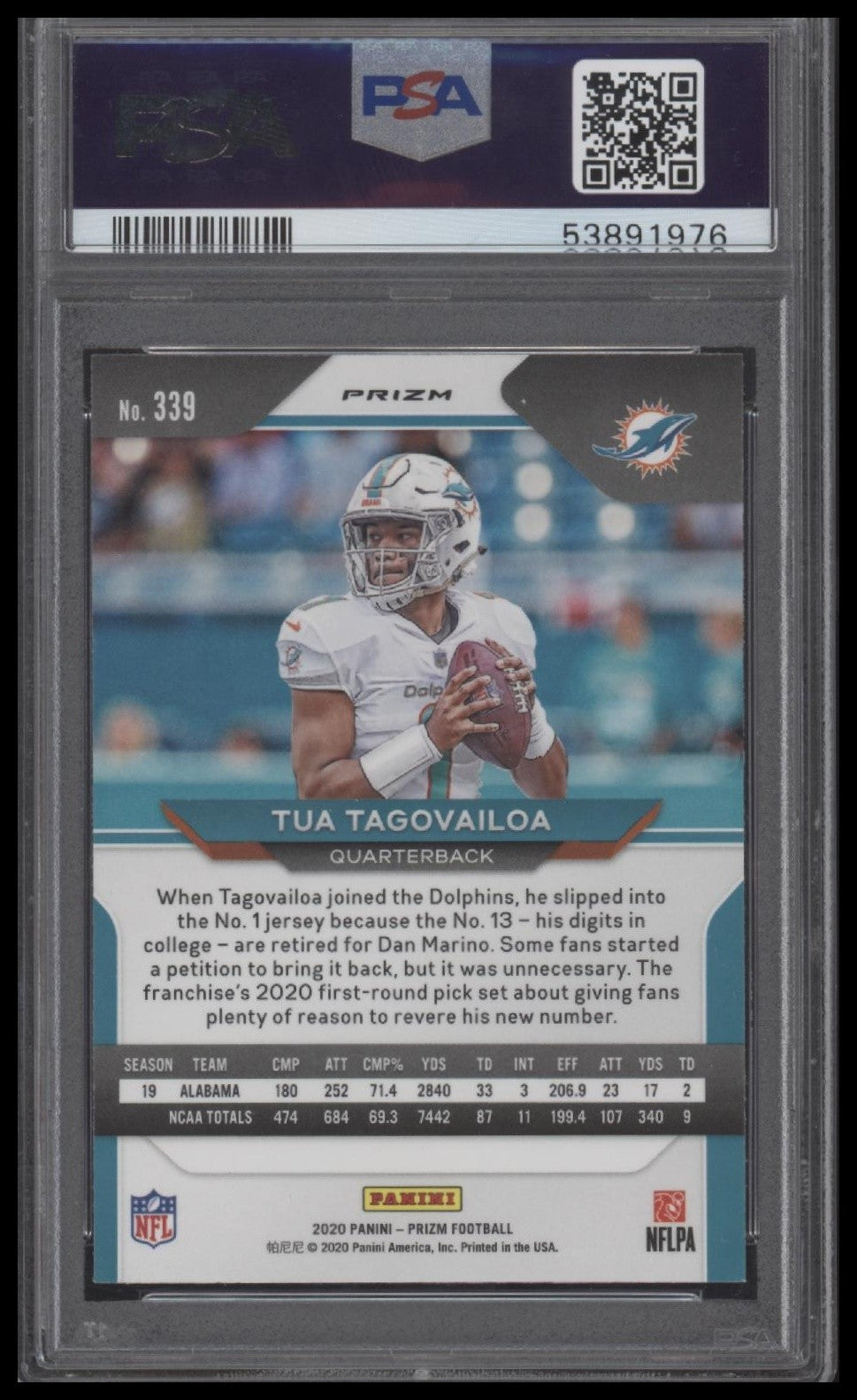 Tua Tagovailoa 2020 Panini Prizm #339 Disco Prizm PSA 9