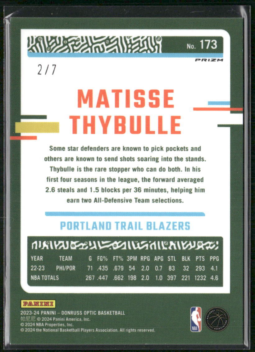2023-24 Donruss Optic #173 Matisse Thybulle Fast Break Red and Yellow #/7