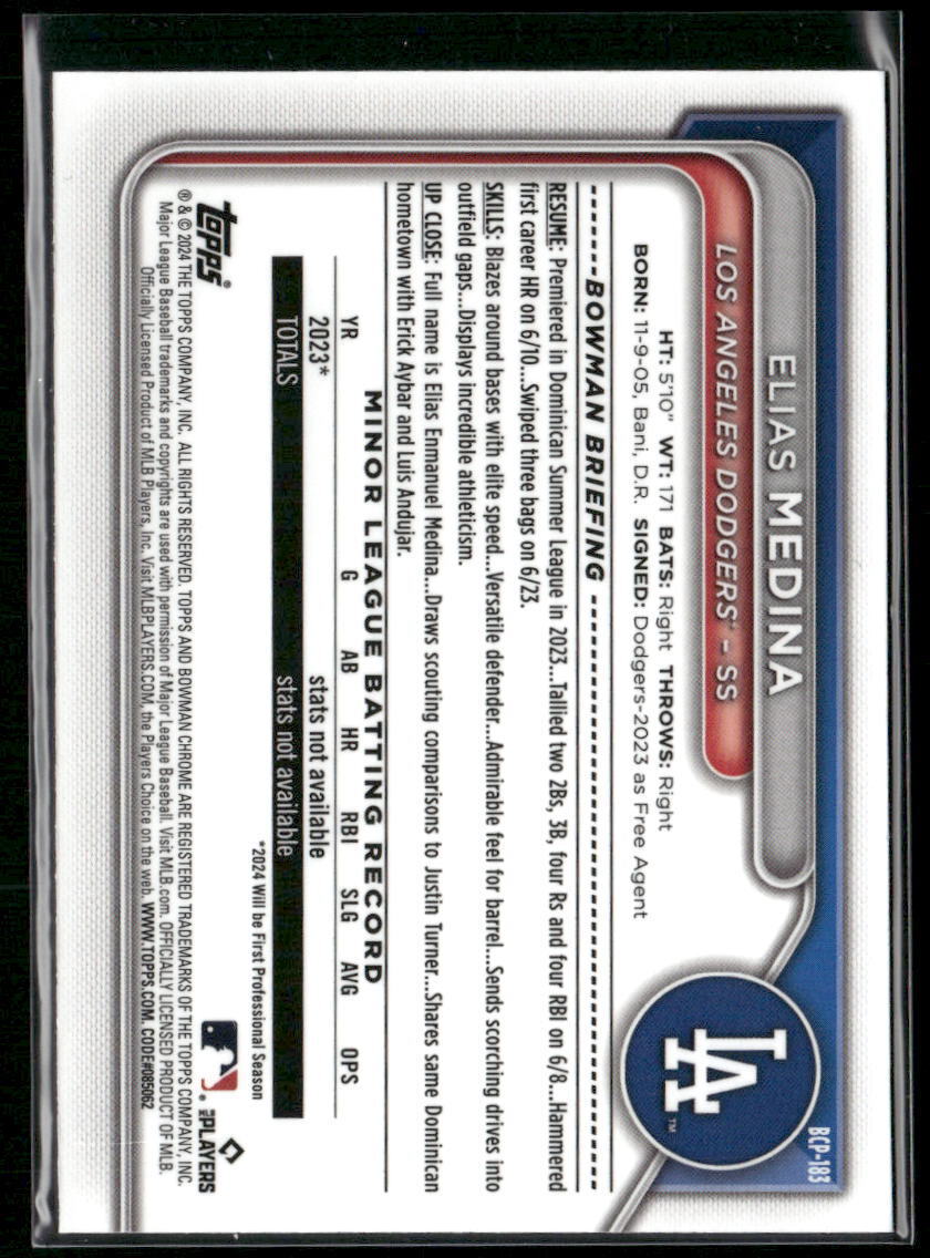 2024 Bowman Chrome Elias Medina Prospects Purple Shimmer Refractors #/250