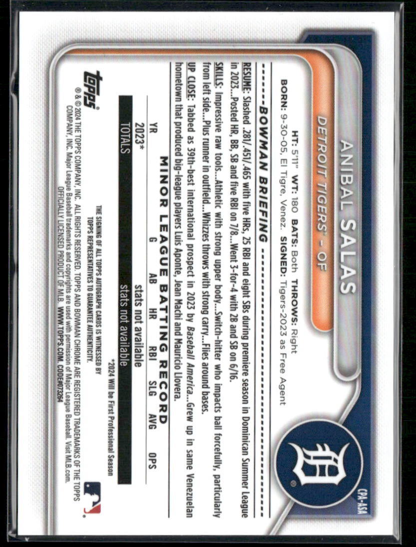 2024 Bowman Chrome #CPA-ASA Anibal Salas Prospects Autographs