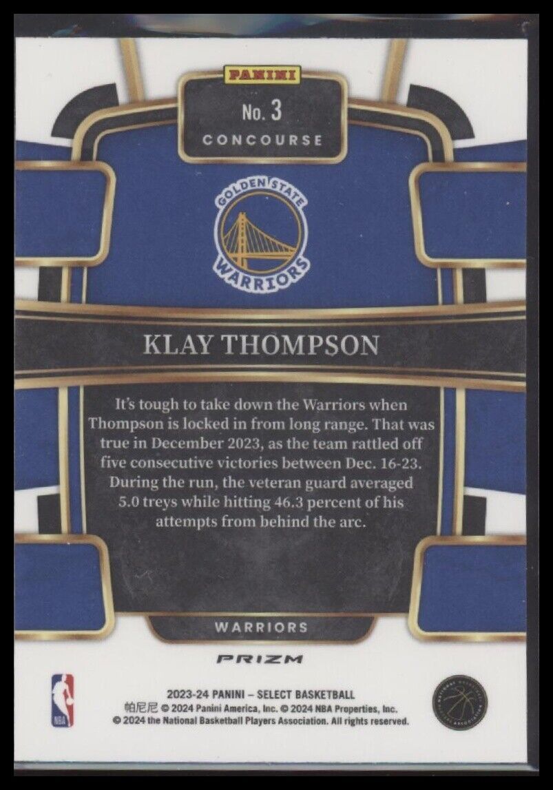2023-24 Panini Select #3 Klay Thompson Tri-Color Prizms
