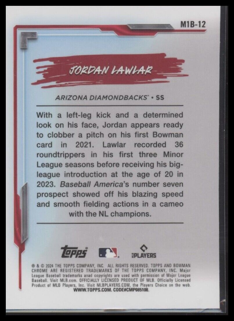 2024 Bowman Chrome #M1B-12 Jordan Lawlar My 1st Bowman