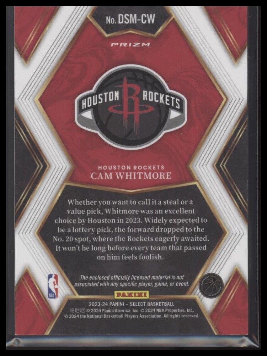 2023-24 Panini Select #DSM-CW Cam Whitmore Draft Selections Memorabilia
