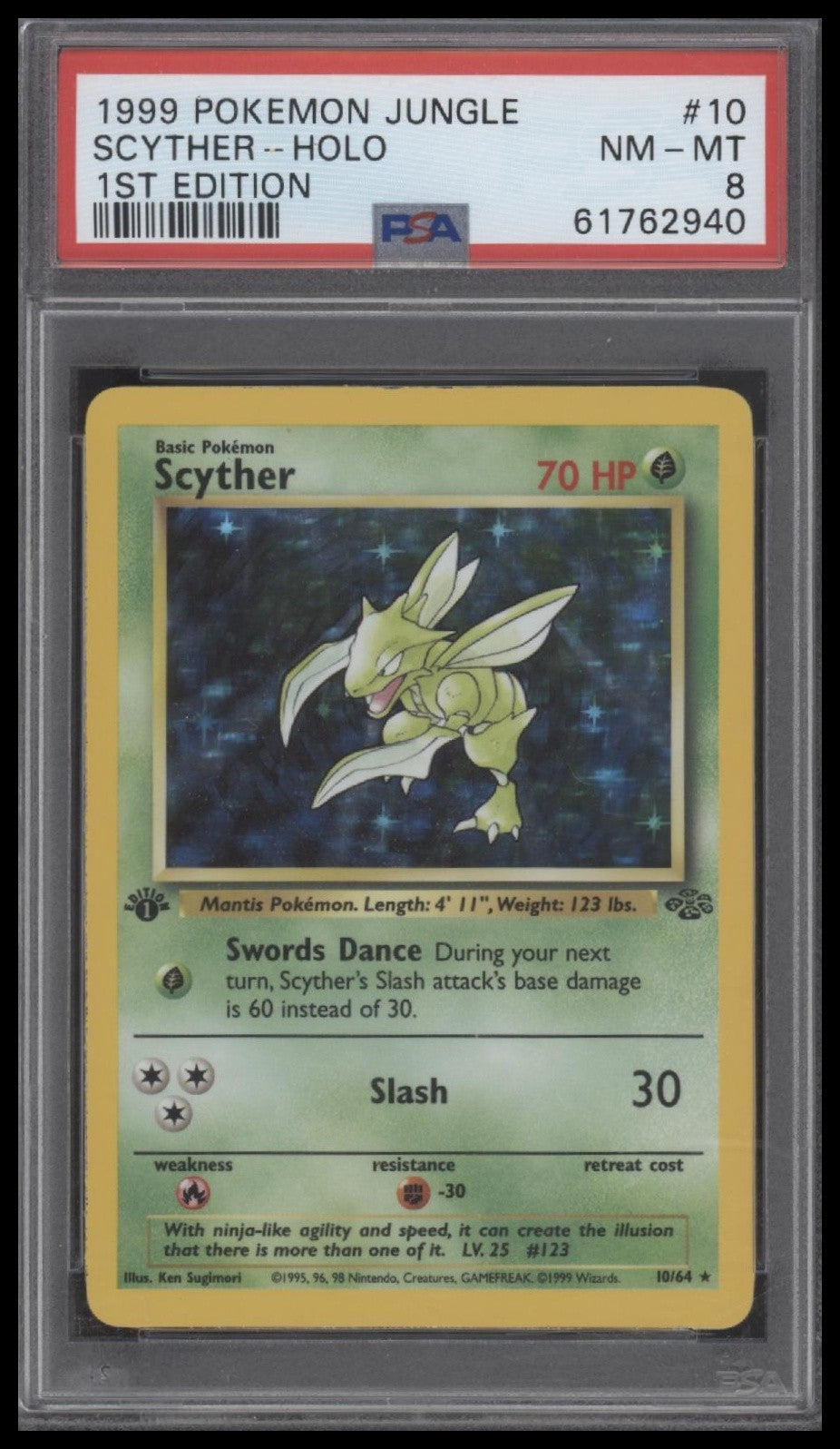 Scyther-Holo 1999 Pokemon Jungle #10 1st Edition PSA 8