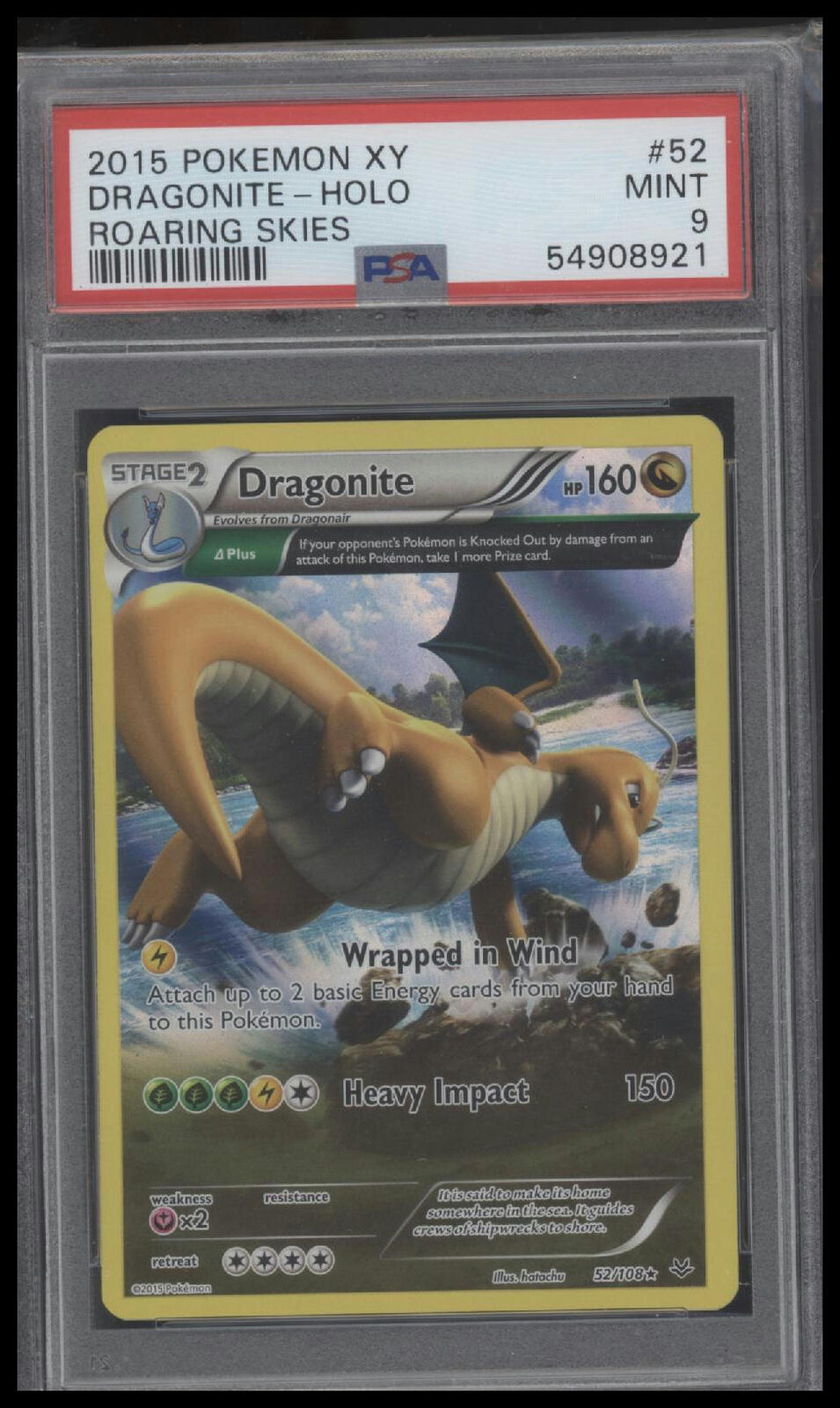 2015 Pokemon Xy Roaring Skies #52 Dragonite-Holo Roaring Skies PSA 9