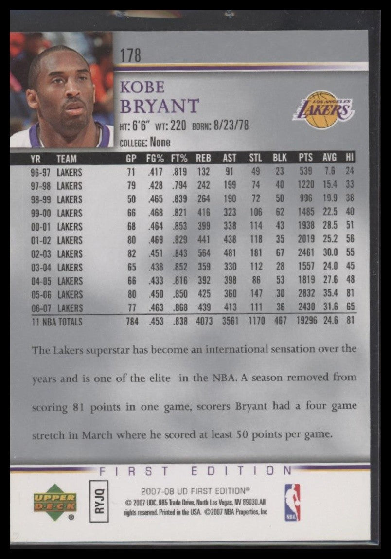 Kobe Bryant 2007-08 Upper Deck First Edition #178