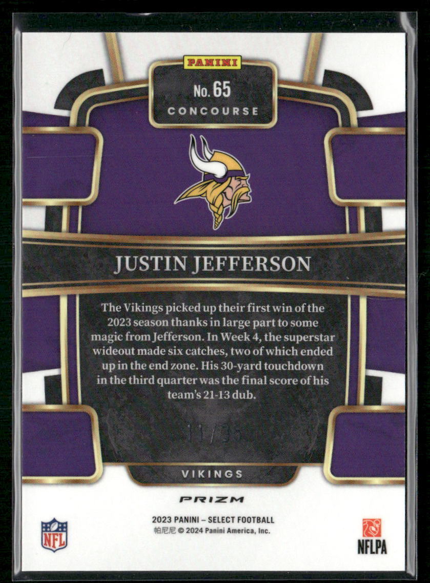 2023 Panini Select #65 Justin Jefferson White Prizms #/35